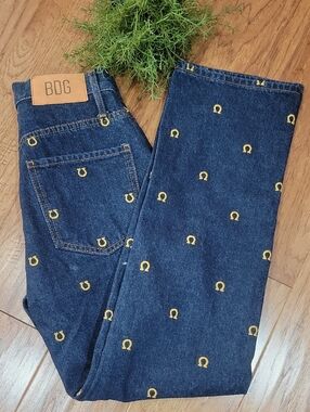 BDG Dark Blue Cowboy Jeans with Lucky Horseshoe Embroidery